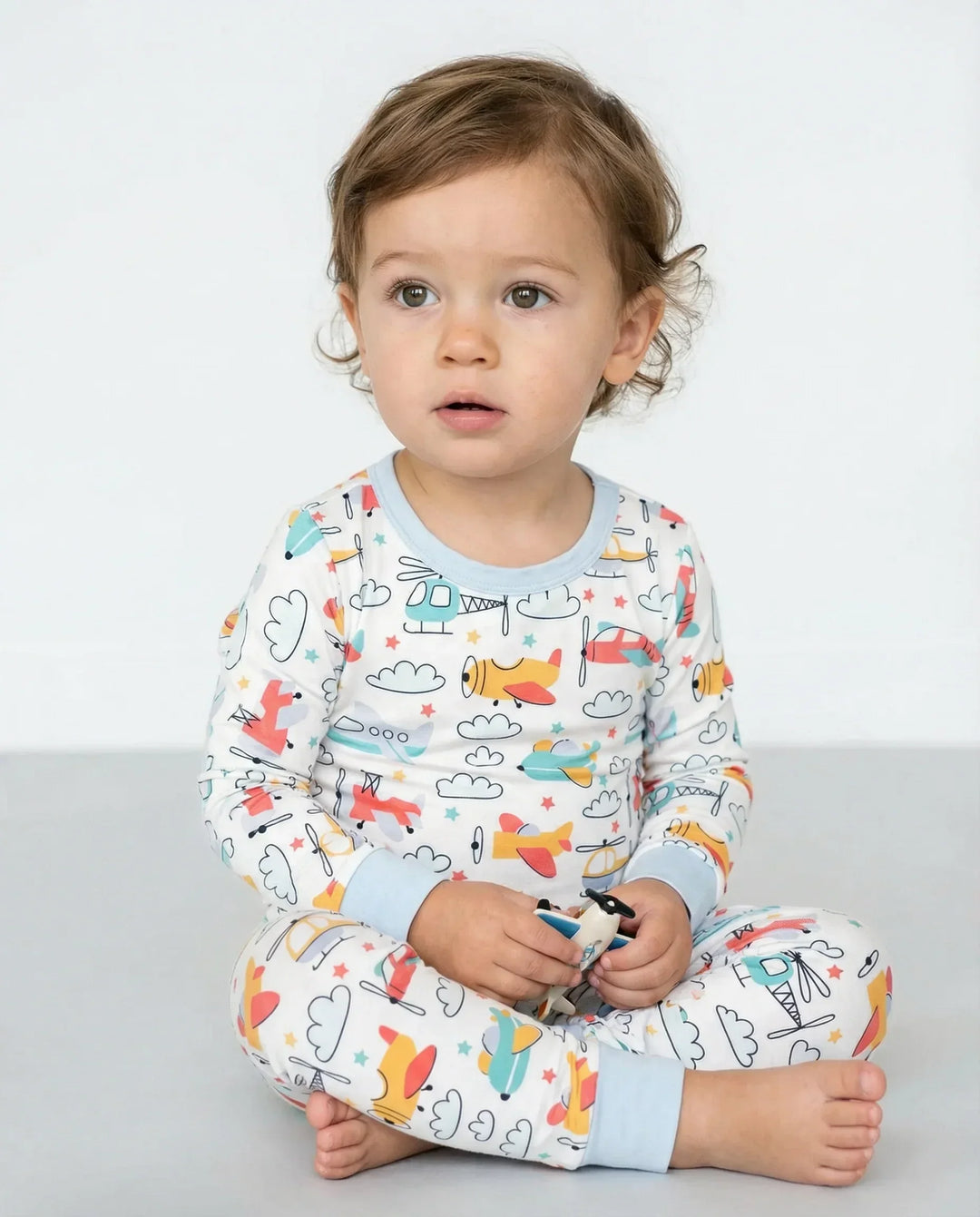 Airplanes And Helicopters Bamboo Two Piece Pajama Set