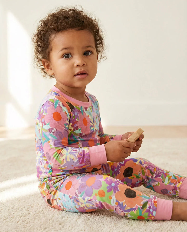 Rainbow Blooms Bamboo Two Piece Pajama Set