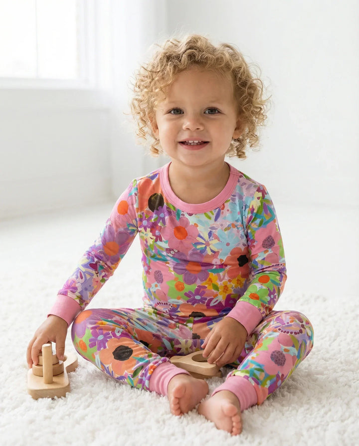 Rainbow Blooms Bamboo Two Piece Pajama Set