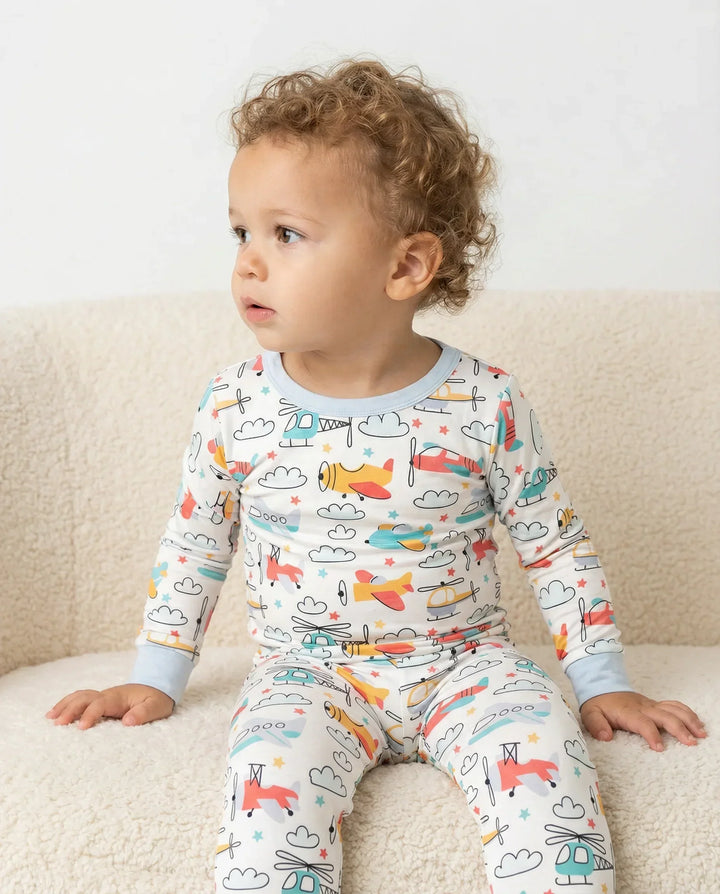 Airplanes And Helicopters Bamboo Two Piece Pajama Set