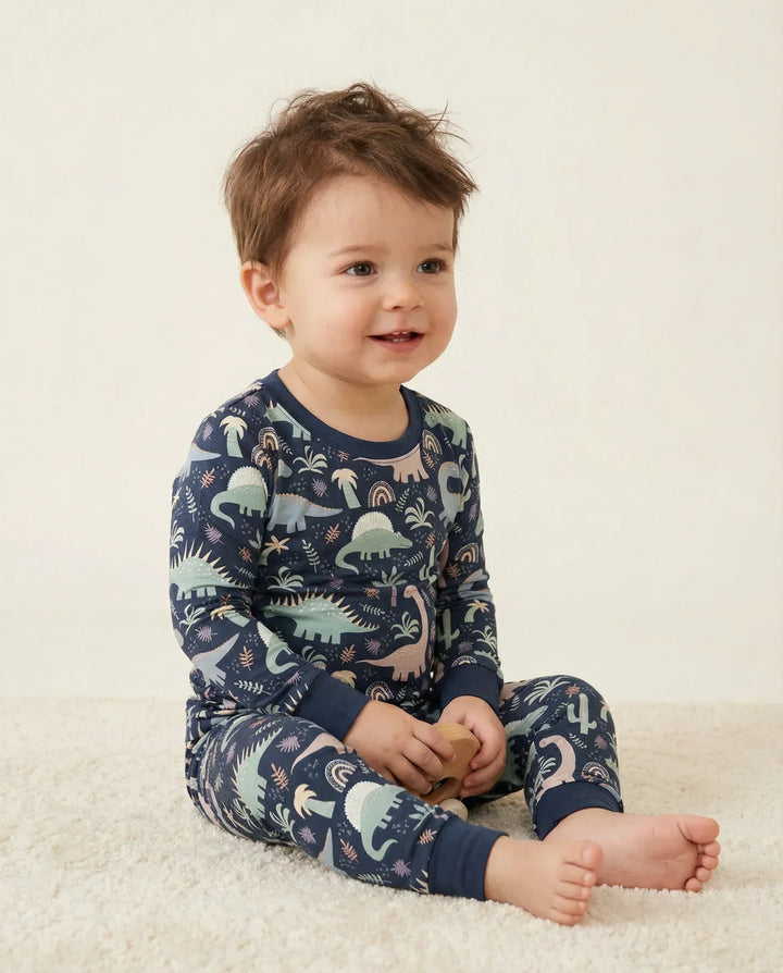 Navy Jurassic Jungle Bamboo Two Piece Pajama Set