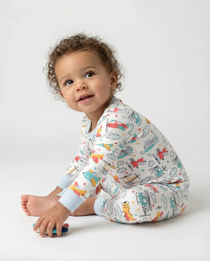Airplanes And Helicopters Bamboo Two Piece Pajama Set