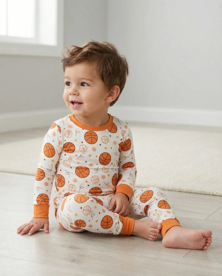 Orange Basketball Bamboo Two Piece Pajama Set