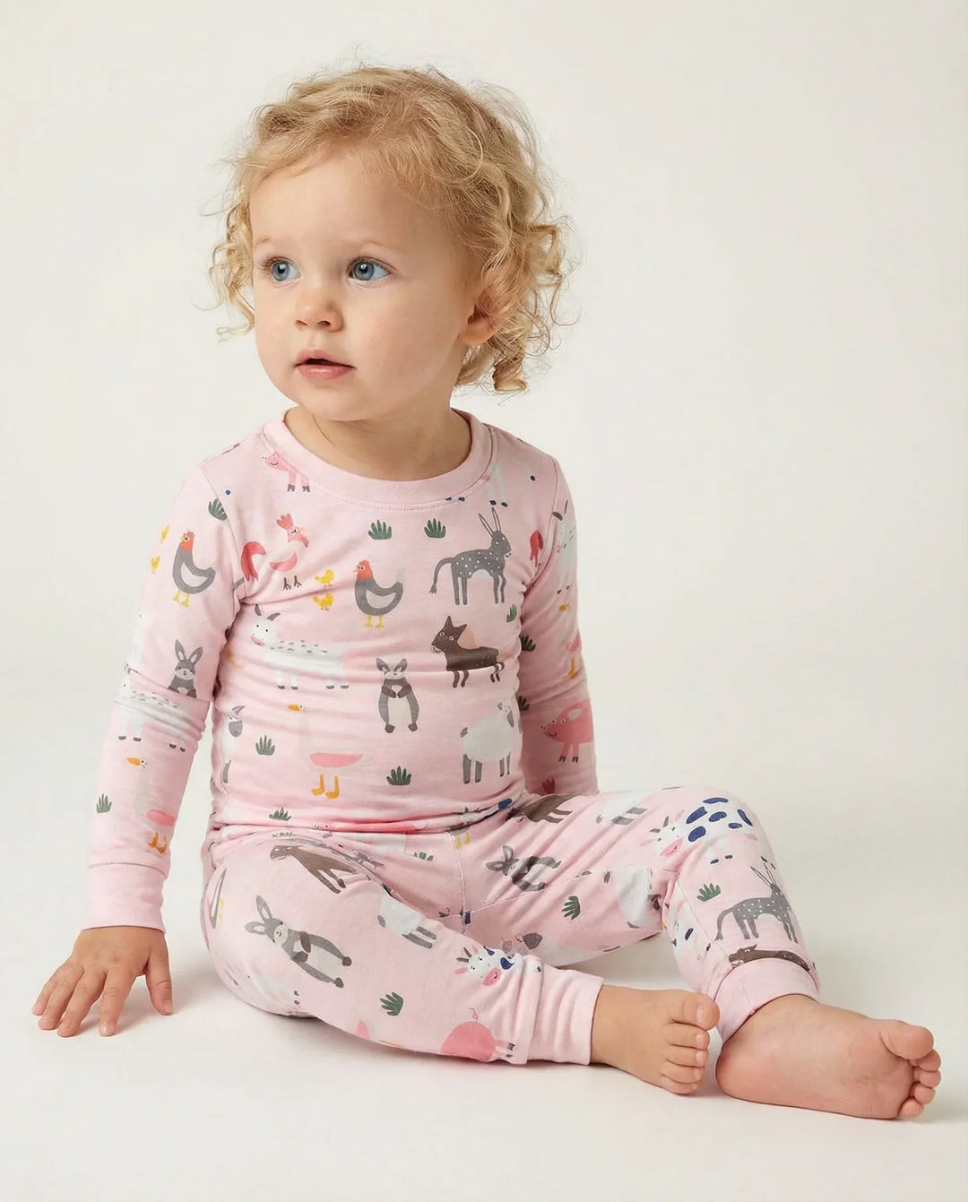 Pink Farm Animals Bamboo Two Piece Pajama Set