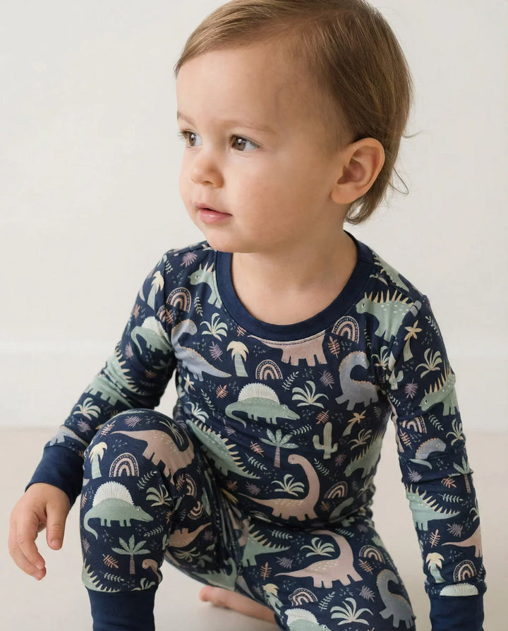 Navy Jurassic Jungle Bamboo Two Piece Pajama Set