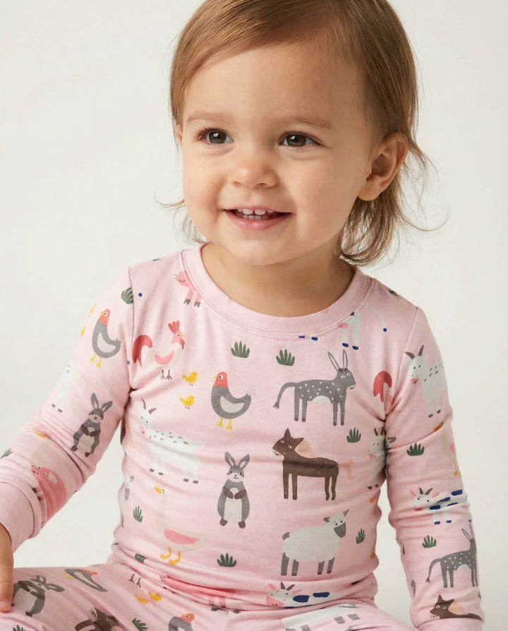 Pink Farm Animals Bamboo Two Piece Pajama Set