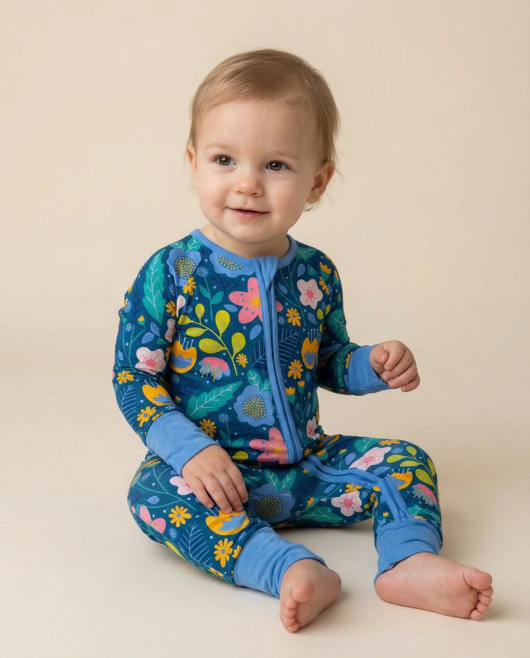 Folk Floral Bamboo Convertible Zippered Romper