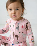 Pink Farm Animals Bamboo Convertible Zippered Romper