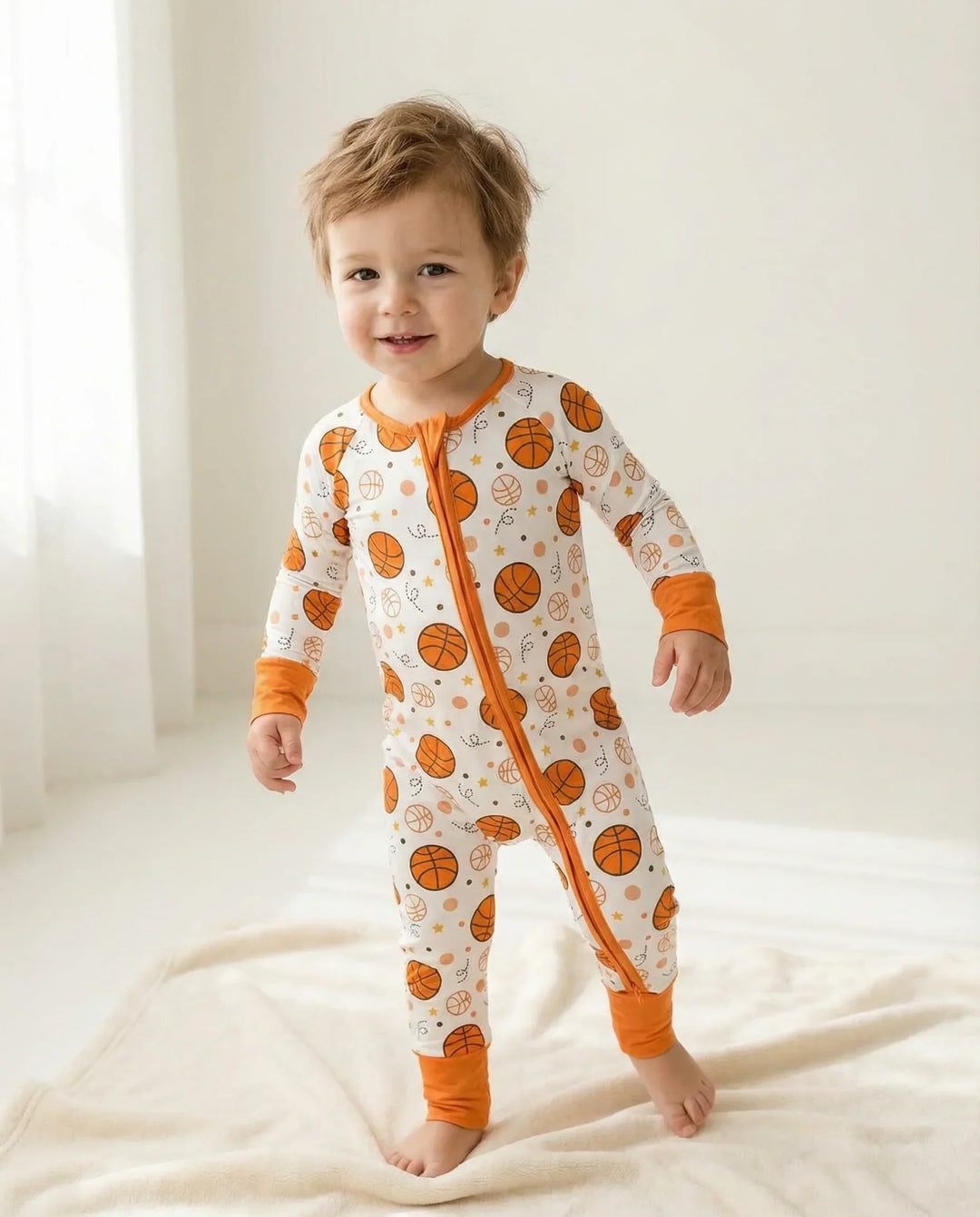 Orange Basketball Bamboo Convertible Zippered Romper
