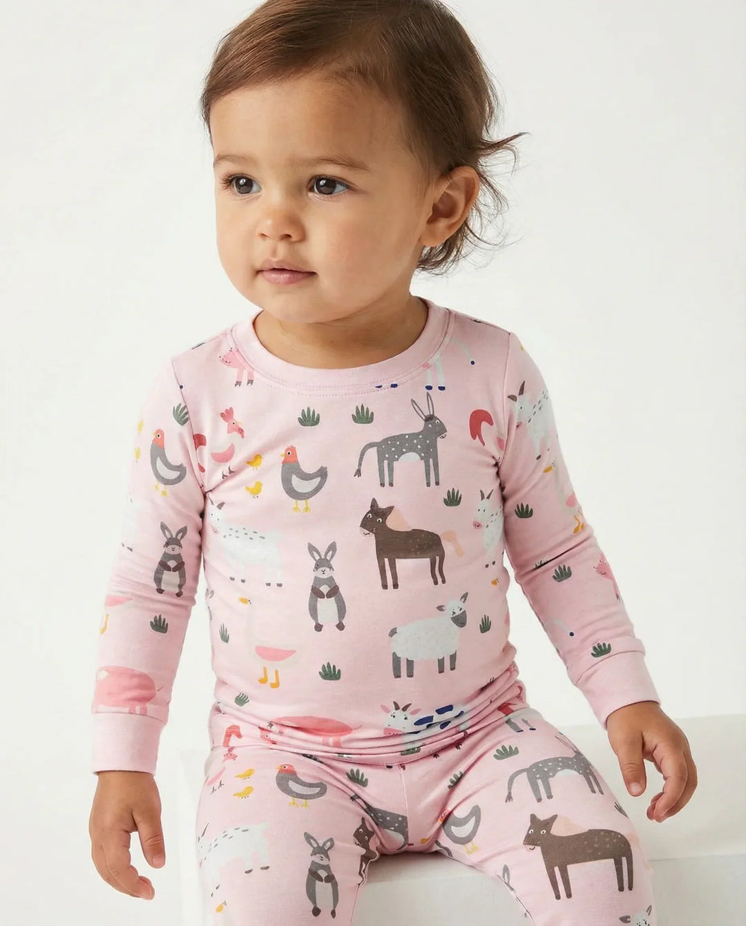 Pink Farm Animals Bamboo Two Piece Pajama Set