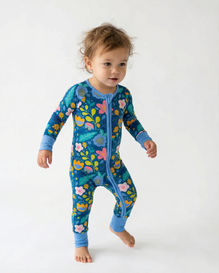 Folk Floral Bamboo Convertible Zippered Romper