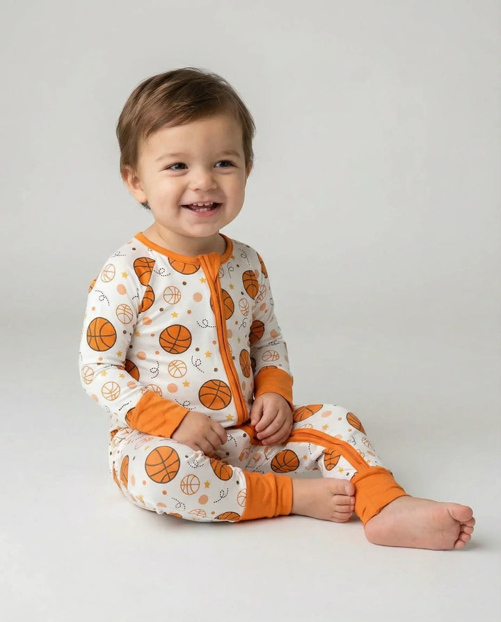 Orange Basketball Bamboo Convertible Zippered Romper