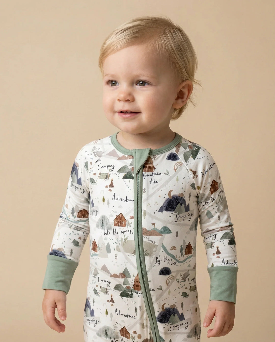 Camping Route Map Bamboo Convertible Zippered Romper