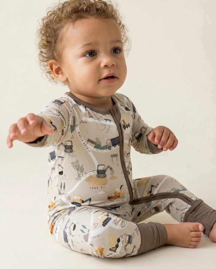 Diggers Route Map Bamboo Convertible Zippered Romper