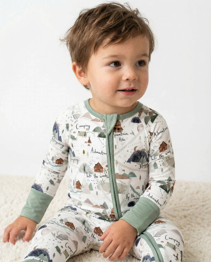 Camping Route Map Bamboo Convertible Zippered Romper
