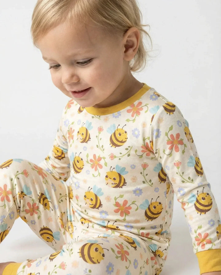 Bees And Flowers Bamboo Two Piece Pajama Set