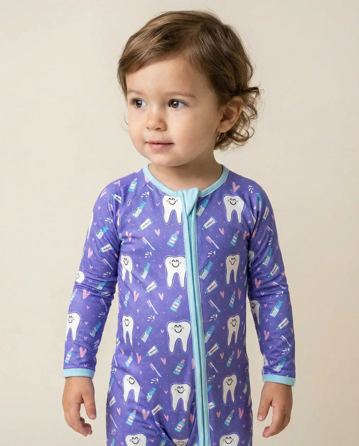 Brushing Teeth Bamboo Convertible Zippered Romper