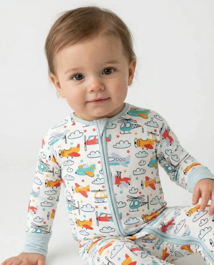 Airplanes and Helicopters Bamboo Convertible Zippered Romper