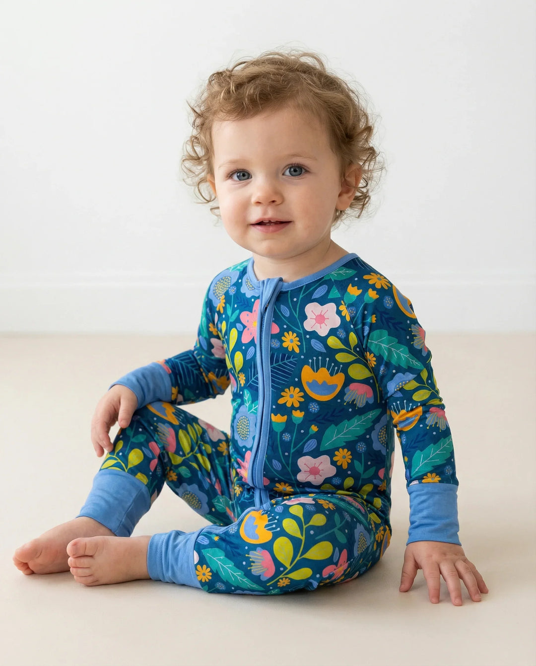 Folk Floral Bamboo Convertible Zippered Romper