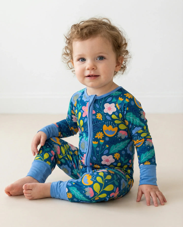Folk Floral Bamboo Convertible Zippered Romper