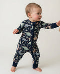 Navy Jurassic Jungle Bamboo Convertible Zippered Romper
