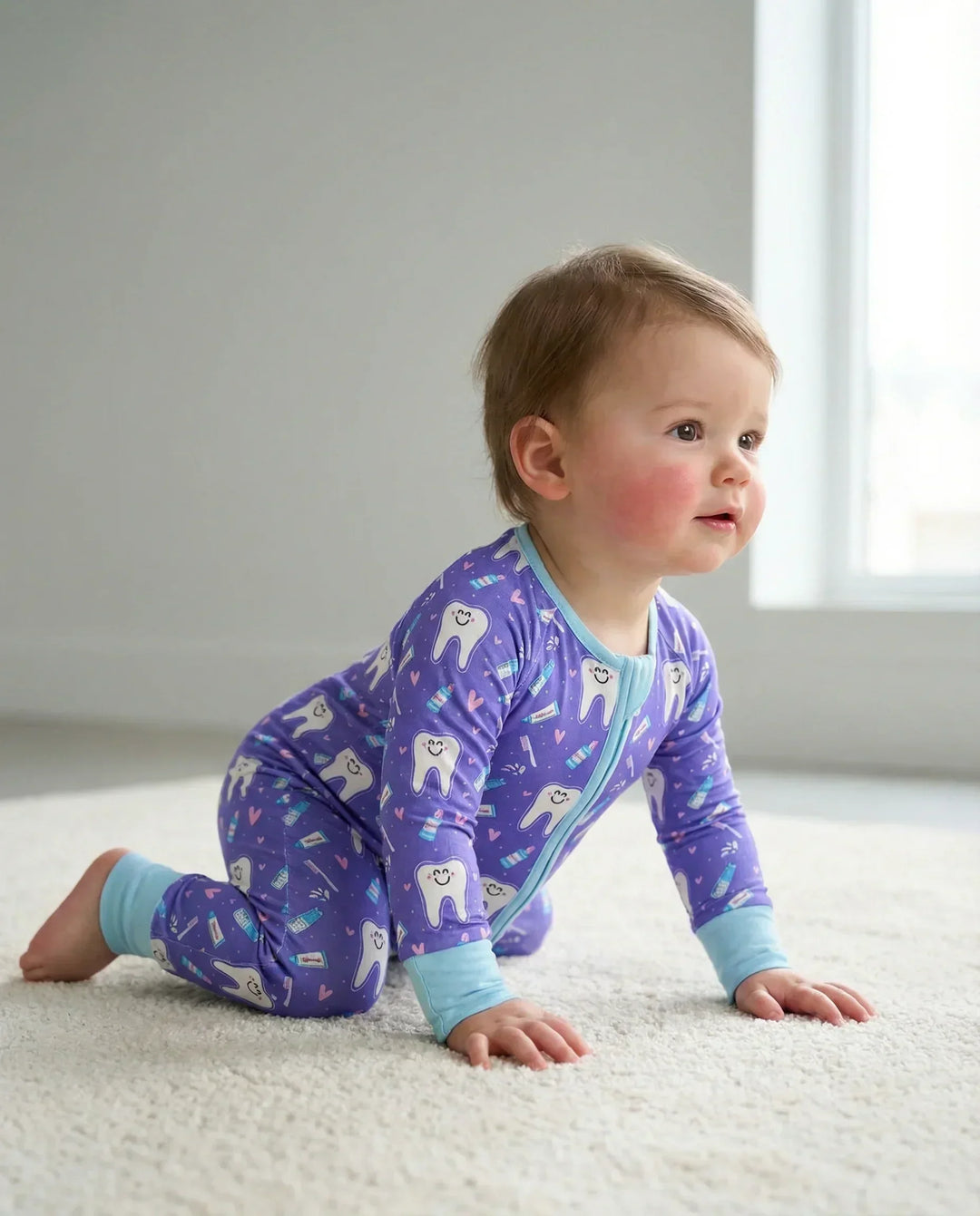 Brushing Teeth Bamboo Convertible Zippered Romper
