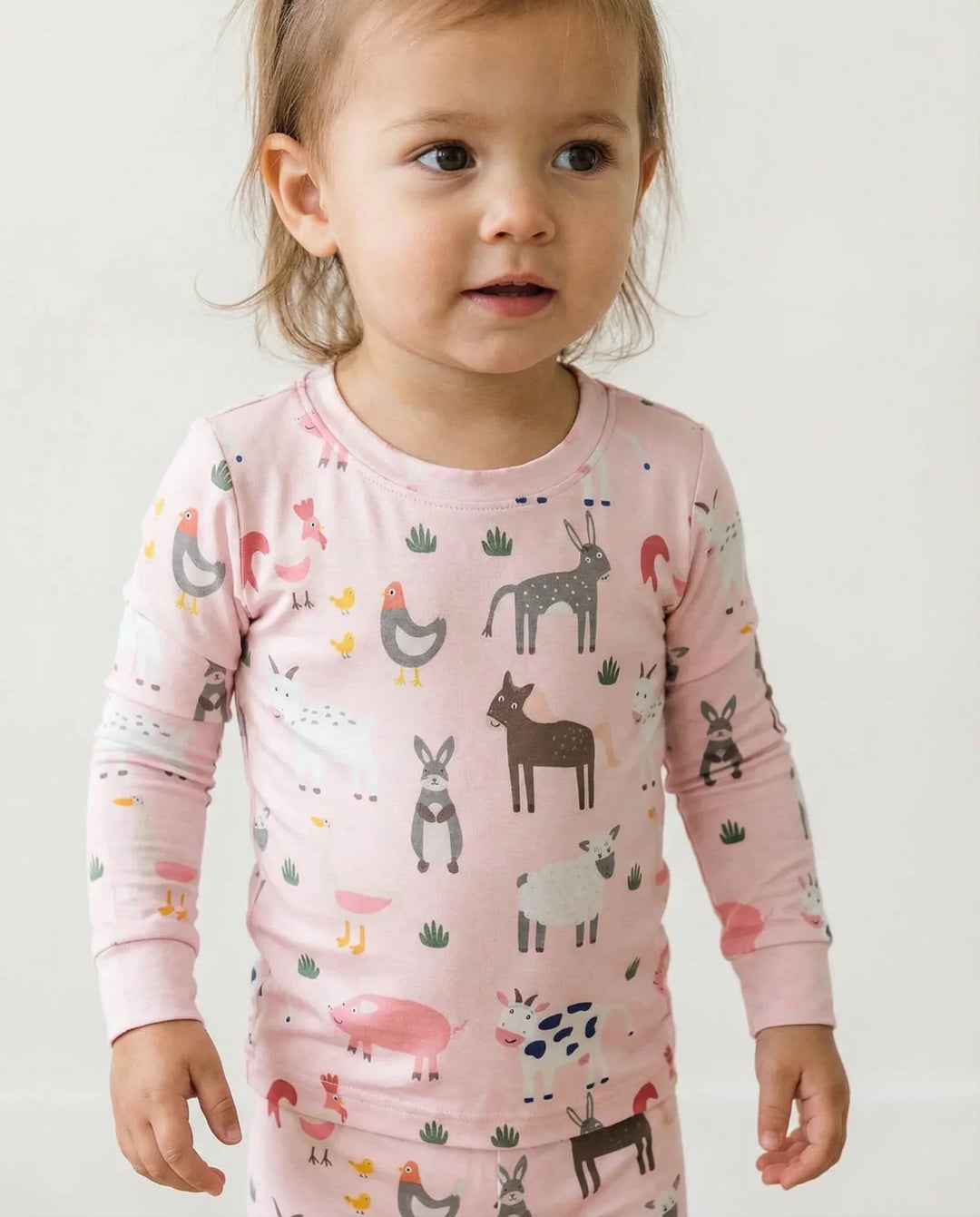 Pink Farm Animals Bamboo Two Piece Pajama Set