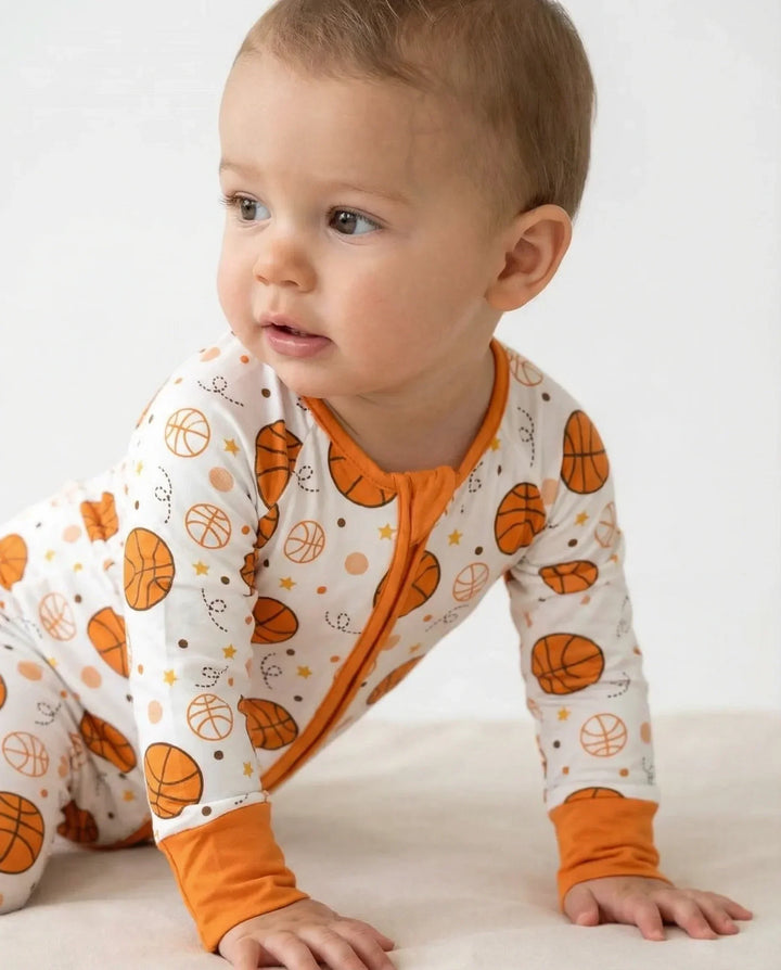Orange Basketball Bamboo Convertible Zippered Romper