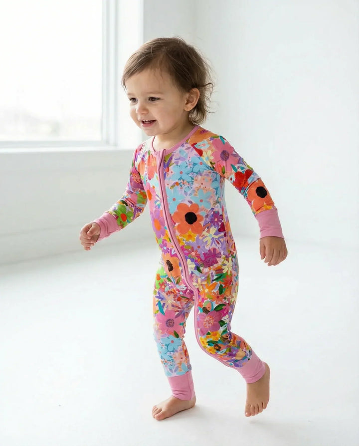 Rainbow Blooms Bamboo Convertible Zippered Romper