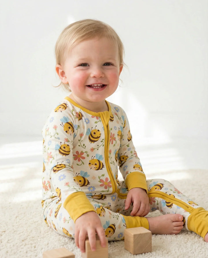Bees and Flowers Bamboo Convertible Zippered Romper