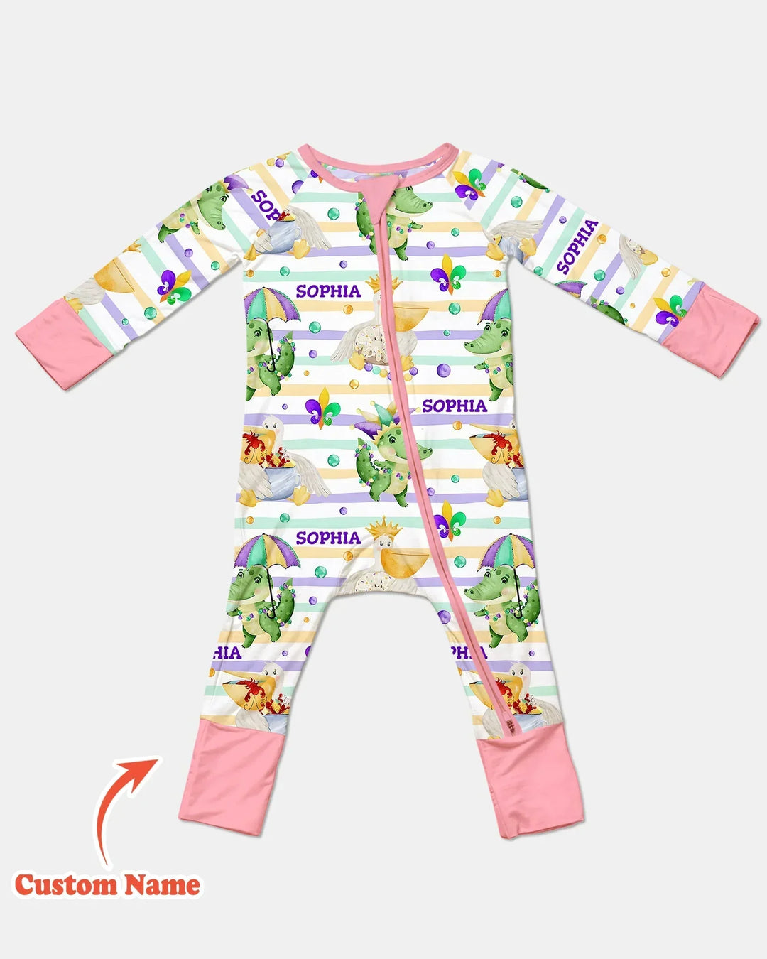 Pijama Convertible de Bambú a Juego para Familia "Aventura de Mardi Gras Feliz"