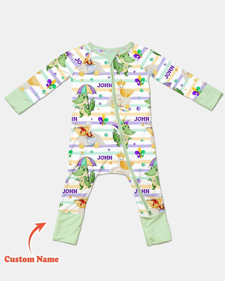 Pijama Convertible de Bambú a Juego para Familia "Aventura de Mardi Gras Feliz"