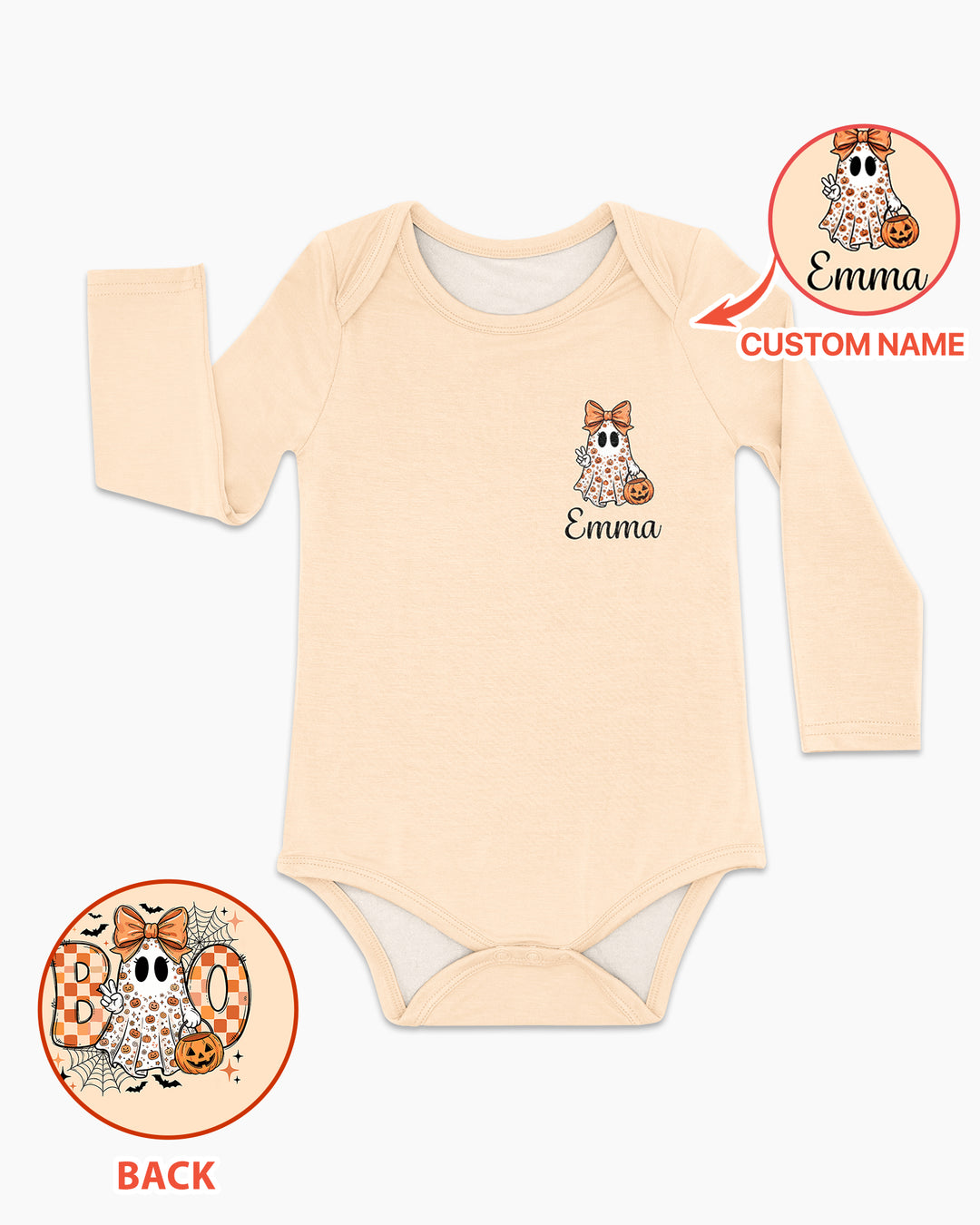 Personalized Baby Girl Halloween Ghost Bamboo Bodysuit