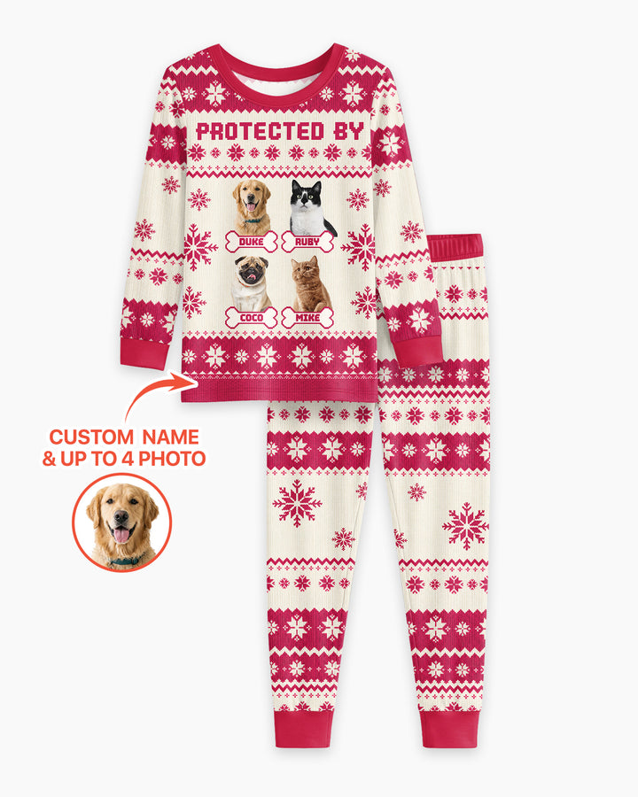 Custom Photo Protected By Pet Bamboo Two Piece Long Sleeve Pajama Set