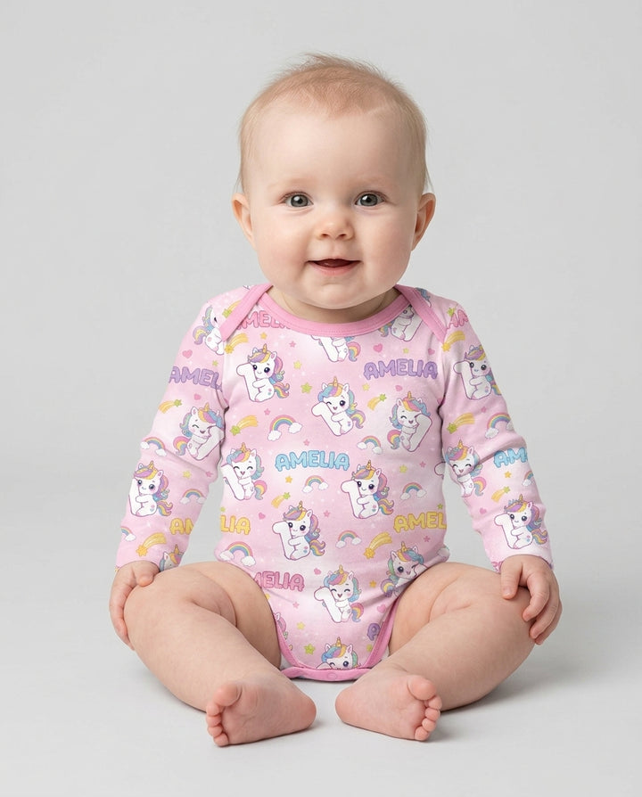 Custom Name Kawaii Unicorn Birthday Bamboo Bodysuit