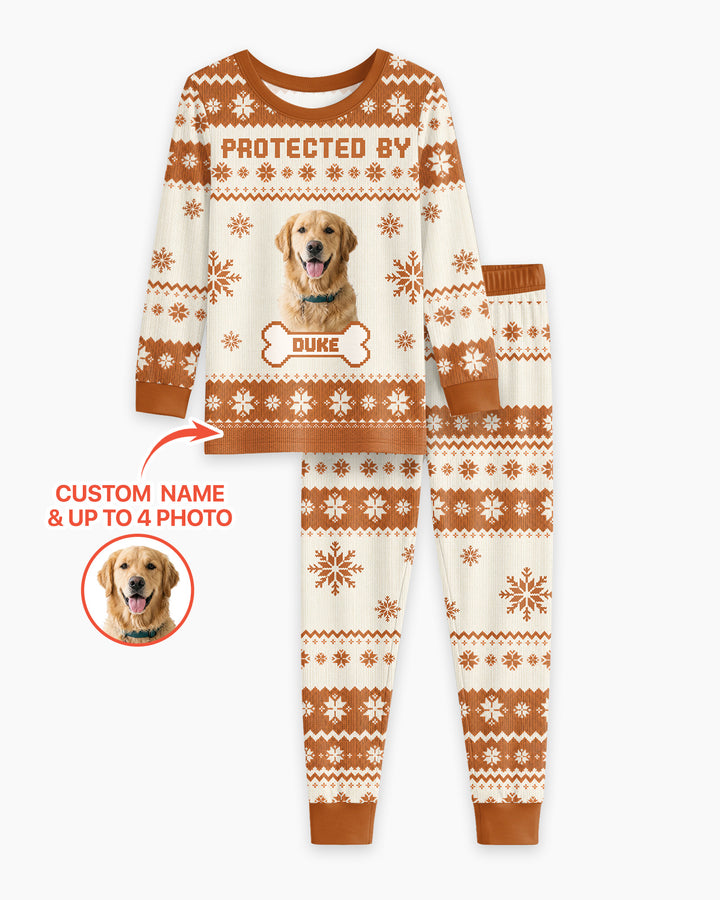 Custom Photo Protected By Pet Bamboo Two Piece Long Sleeve Pajama Set