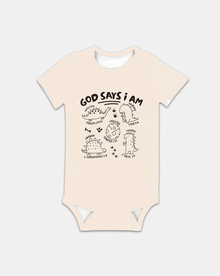 God say i am Dinosaur Bamboo Bodysuit