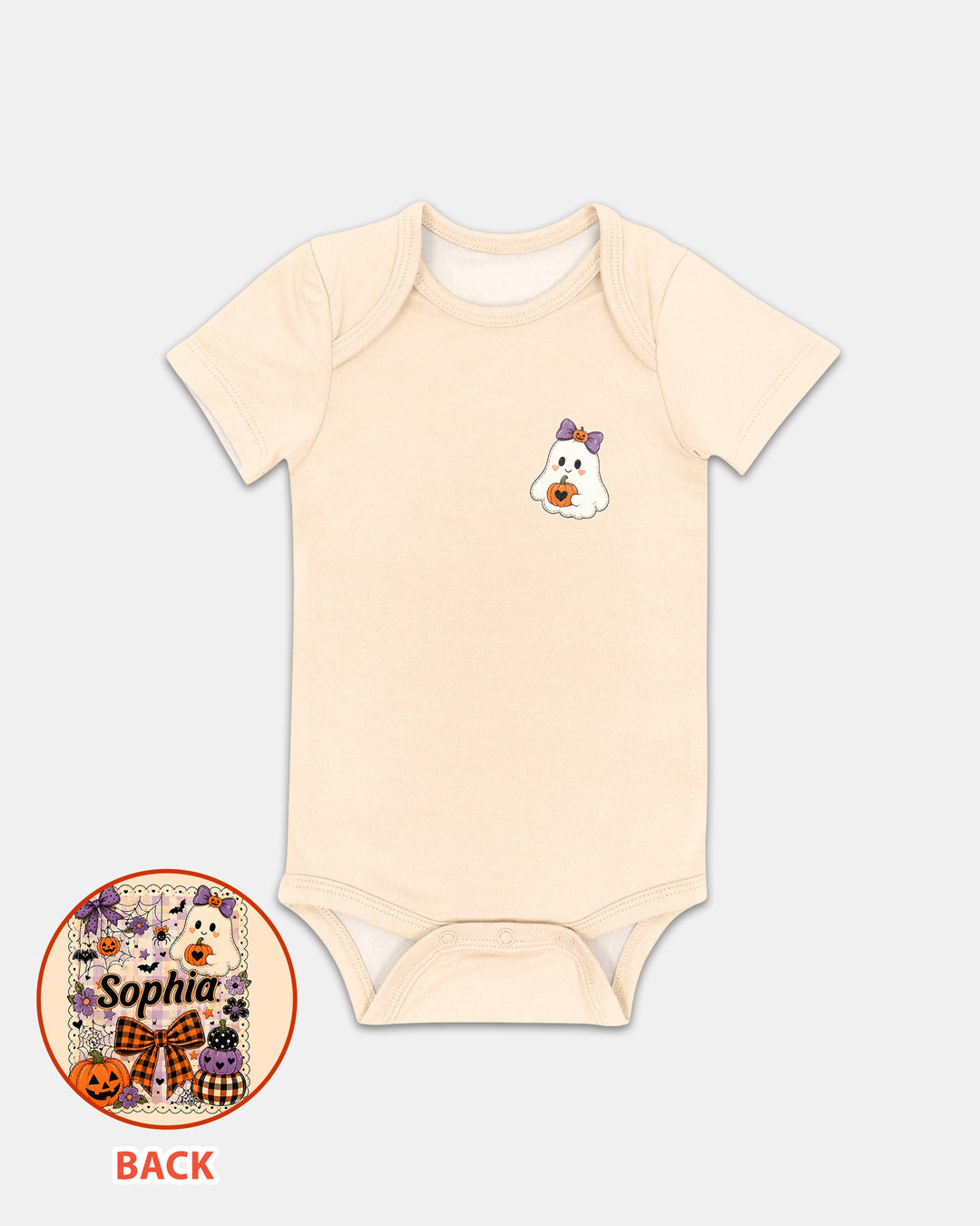 Custom Name Cute Ghost Pumpkin Spooky Season Bamboo Bodysuit