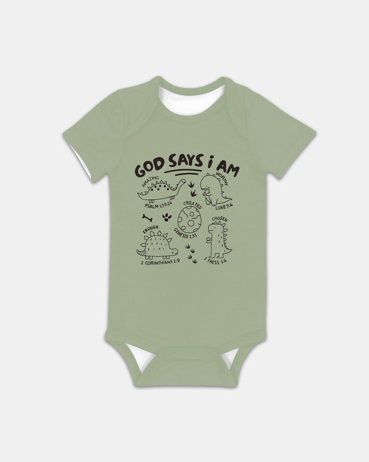 God say i am Dinosaur Bamboo Bodysuit