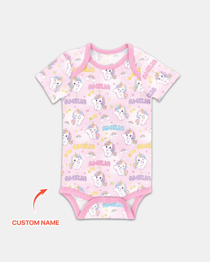 Custom Name Kawaii Unicorn Birthday Bamboo Bodysuit
