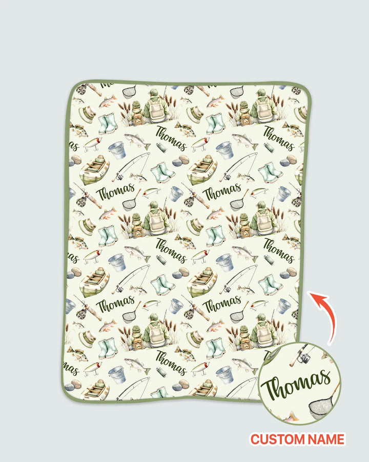Custom Name Fishing Day Daddy & Me Matching Bamboo Blanket