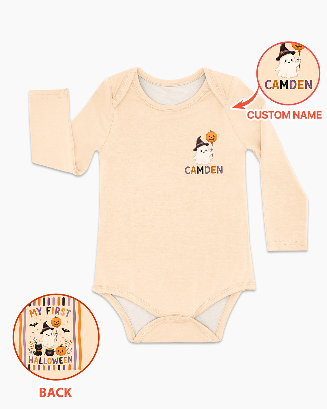 Personalized Name 1st Halloween Ghost Bamboo Bodysuit