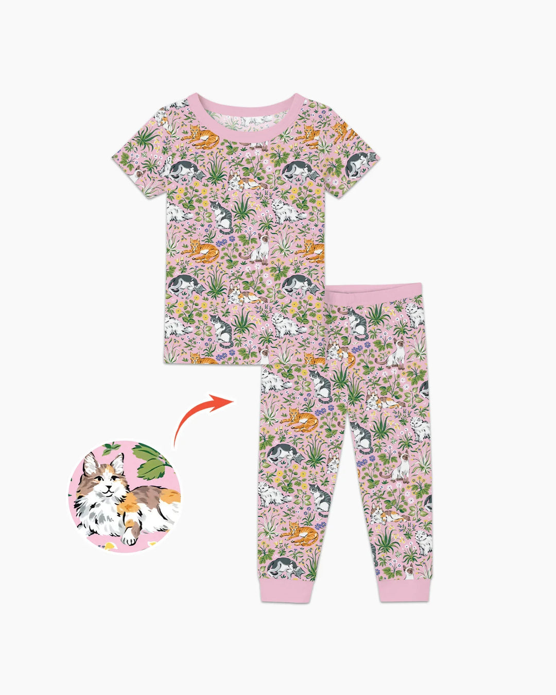 Conjunto de pijama de dos piezas de bambú de manga corta a juego para la familia Kitten Garden