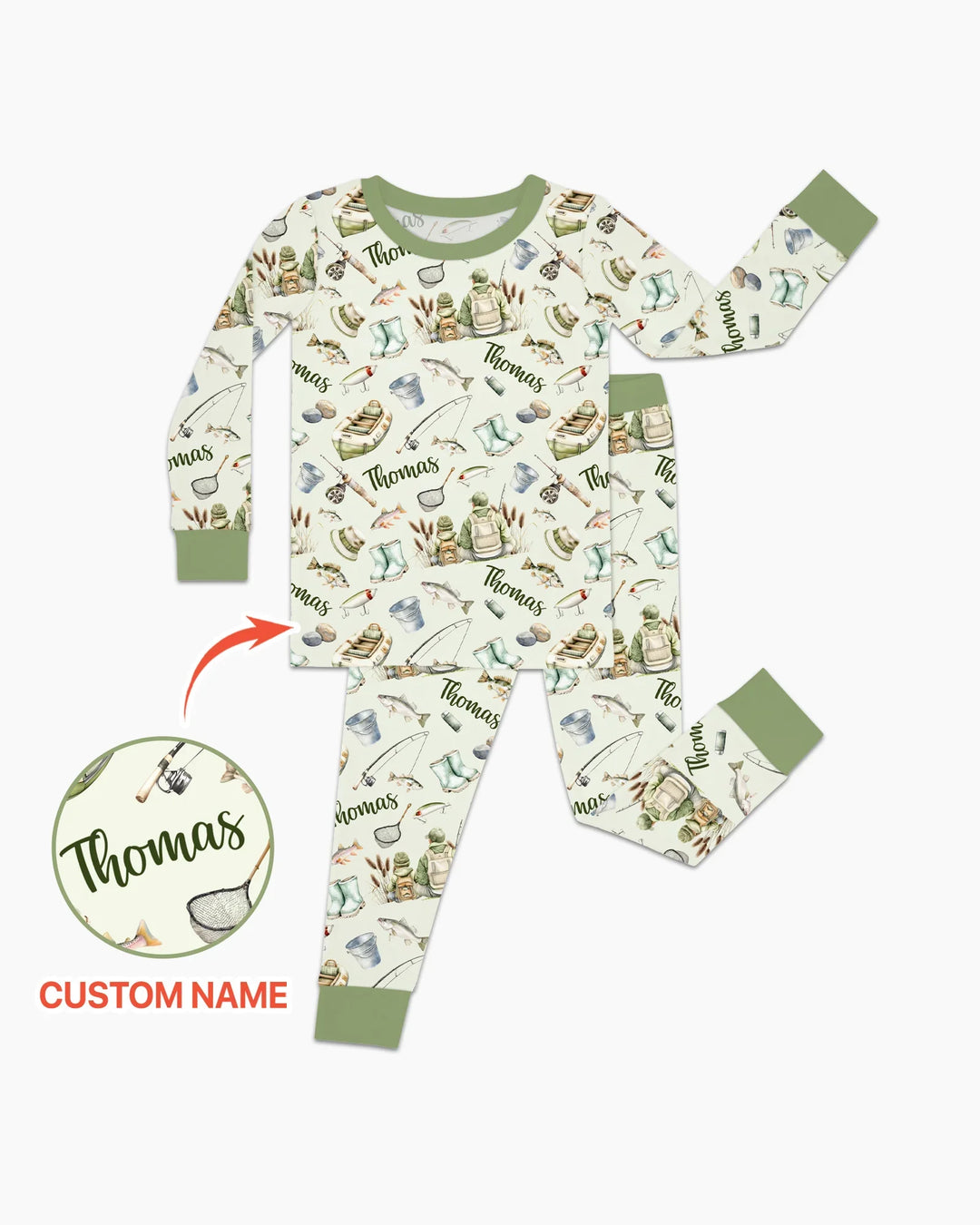 Custom Name Fishing Day Daddy & Me Matching Bamboo Two Piece Long Sleeve Pajama Set