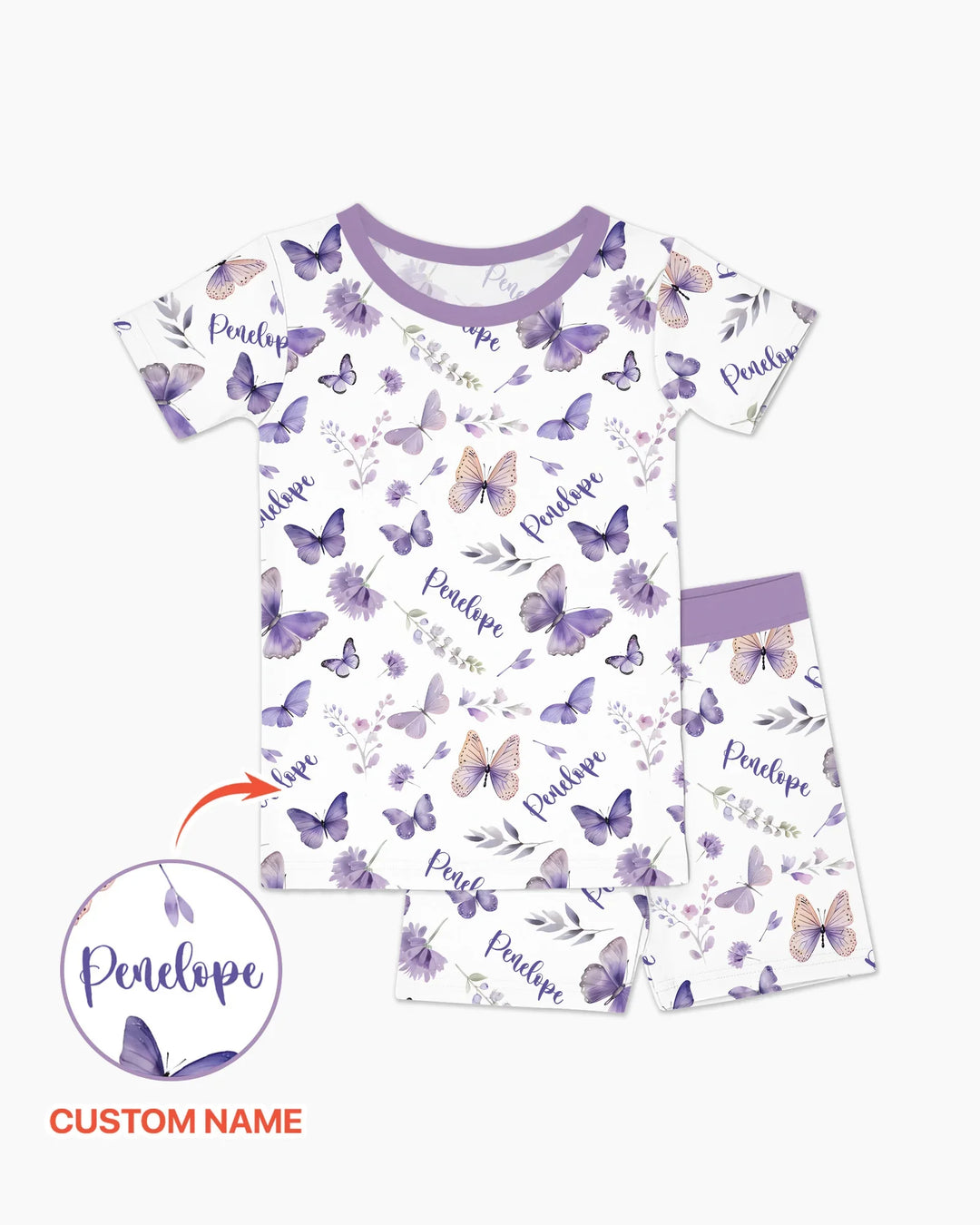 Custom Name Lilac Bloom Bamboo Two Piece Short Sleeve Shorts Pajama Set