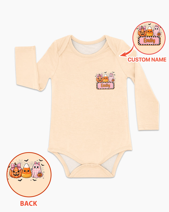 Personalized Spooky Baby Pink Halloween Bamboo Bodysuit