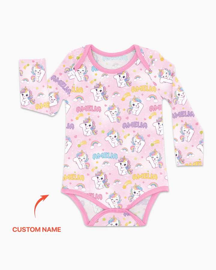 Custom Name Kawaii Unicorn Birthday Bamboo Bodysuit