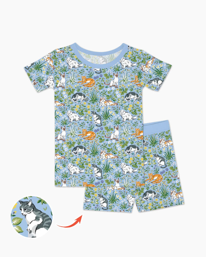 Pijama de dos piezas de bambú de manga corta y pantalón corto a juego para la familia de Kitten Garden