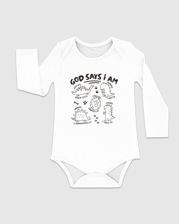 God say i am Dinosaur Bamboo Bodysuit