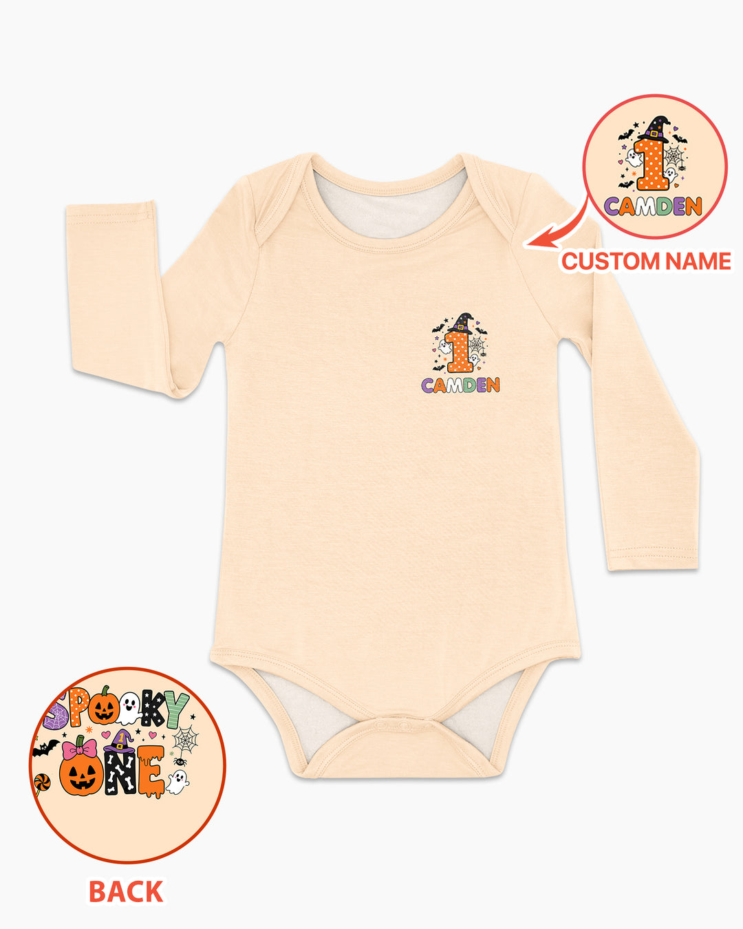 Personalized Name 1st Halloween Pumpkin Ghost Spooky One Birthday Bamboo Bodysuit